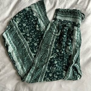 Floral Green Wide-Leg Pants
